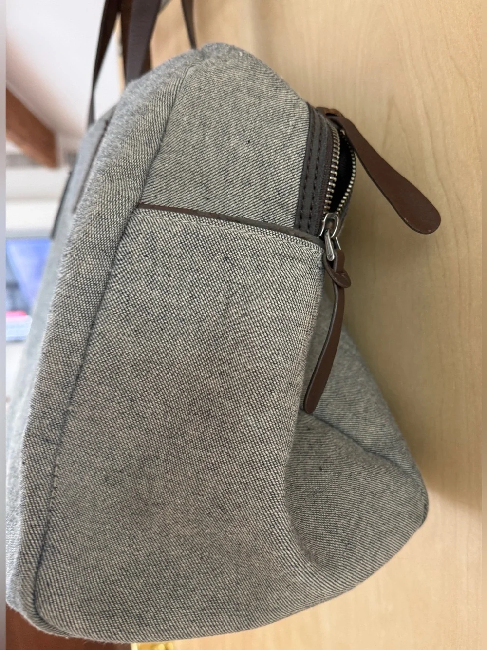 Everlane Weekender Duffel Bag – Grey Canvas & Leather